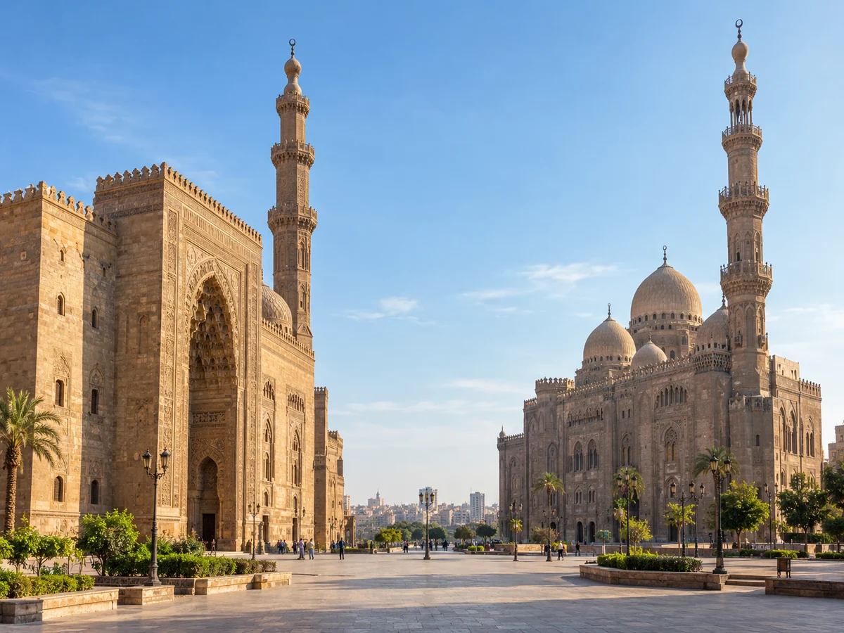 Die Sultan-Hassan- und die Al-Rifai-Moschee, die sich auf einem Platz in Kairo gegenüberstehen